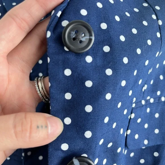 Banana Republic Blazer Womens XS Navy Blue White Polka Dot Linen Cotton Jacket - Picture 8 of 8